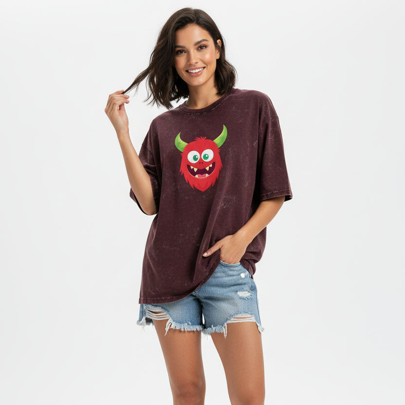 Maroon t-shirt with graphic design on a white background