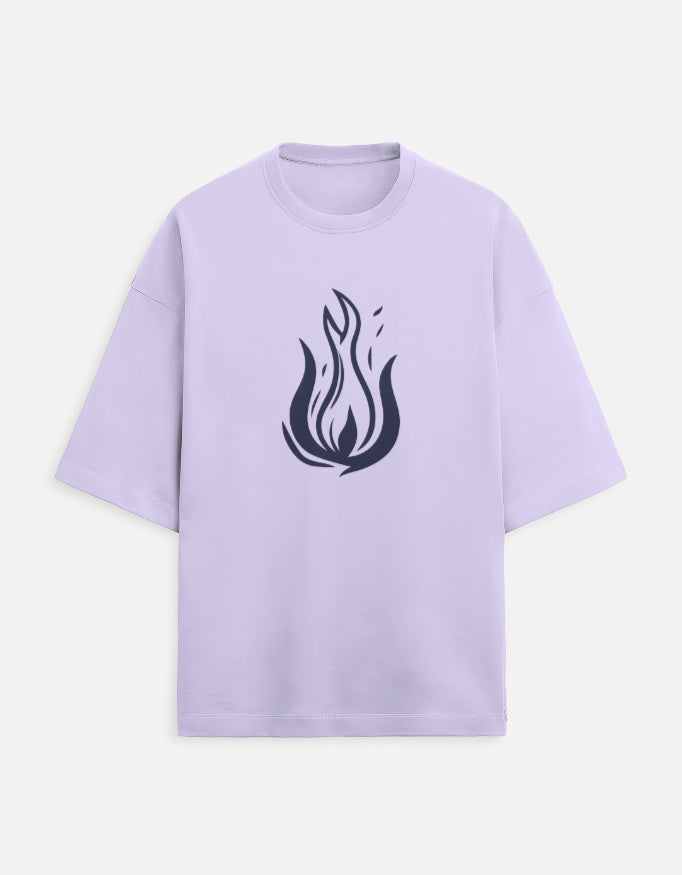 Light purple t-shirt with black flame design on a white background