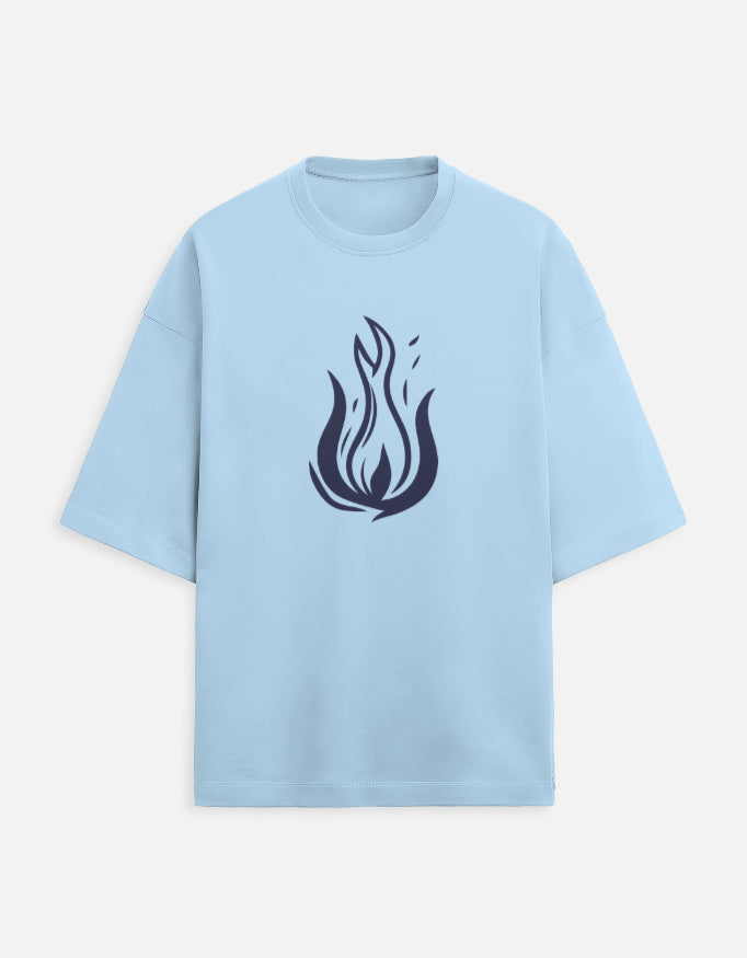 Light blue t-shirt with a black flame design on a white background